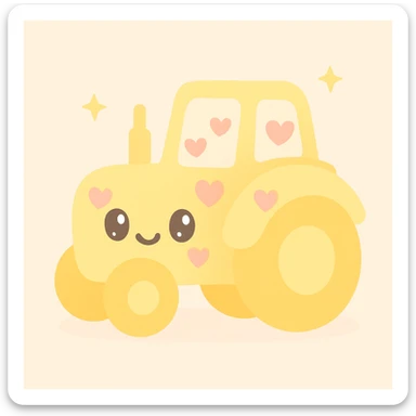 yellow tractor with pink heart emojis on its body, cheerful and cartoonish sticker