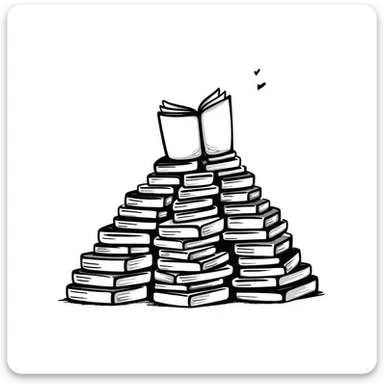 A hand-drawn mountain made of many books stacked on top of each other sticker