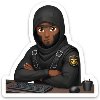 african-american mercenary black ninja hacker terminal command center sticker