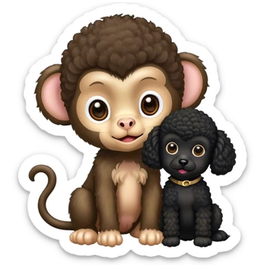a baby monkey with a black french poodle  sticker