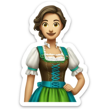 Blue green traditional Oktoberfest Dirndl on brunette woman sticker