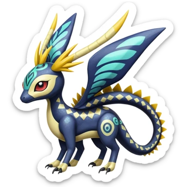 zig-zag-patterned tribal tropical hot spotted Meloetta-Dialga-Giratina-Noibat-Pokémon-Fakémon-fusion-hybrid-creature sticker