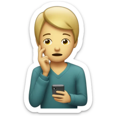 persona triste viendo un celular sticker