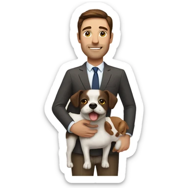 Brunette husband and wife with small white and brown dog sticker