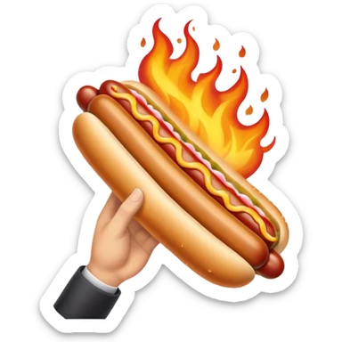 Hand Holding a Flaming Hotdog sticker