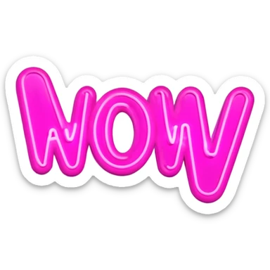 Pink neon sign with the word WOW sticker