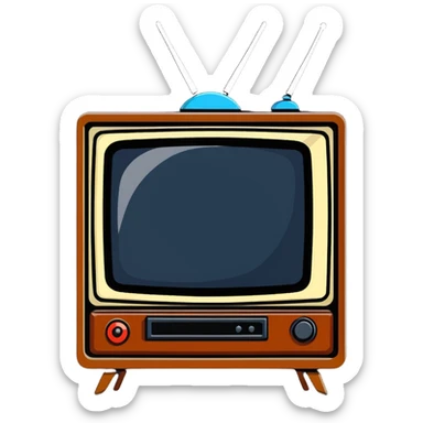 Retro TV set from the 1970s with antenna and wooden frame sticker