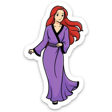 Woman with long red hair in purple flowing looking like a raven in her early 50’s sticker