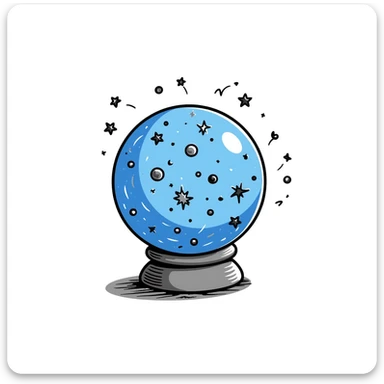 A magical blue scrying orb with mystical patterns and stars inside sticker