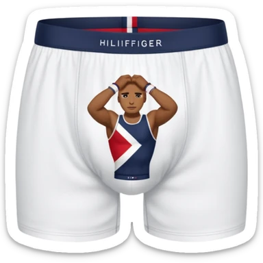Rapaz branco cabelos escuros usando cueca Boxer Tommy Hilfiger sticker