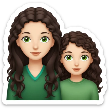 Two besties: 1: long ironed straight darkbrown hair, green eyes 2: long curly darkbrown hair, brown eyes sticker