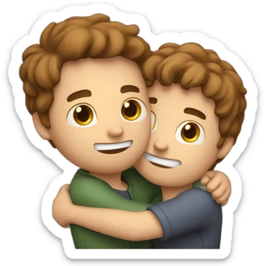Warm loving hug between two white men with brown hair sticker
