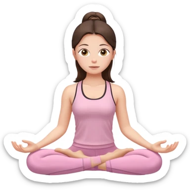 white brunette girl in light pink workout clothes with hazel eyes meditating sticker