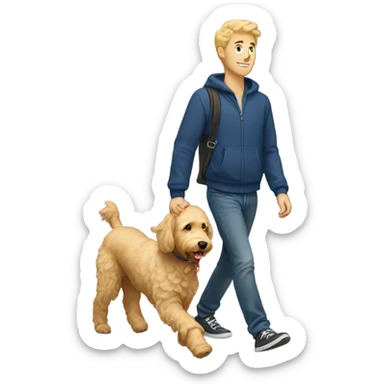 Blonde guy walking a golden doodle  sticker