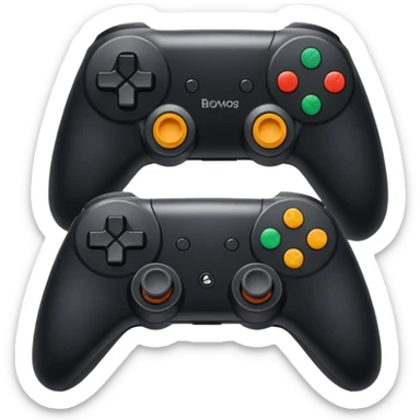 Create a modern, high-quality emoji featuring two gaming controllers to represent multiplayer gaming. The controllers should be slightly angled toward each other to show cooperation and competition.  sticker