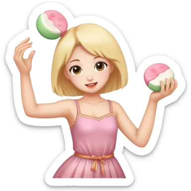 A girl dancing with mochi in her hand sticker