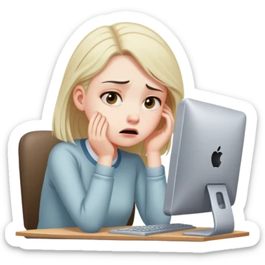Girl being stressed at a computer  sticker