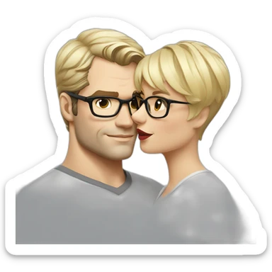Henry Cavill kiss blond woman wearing glasses, with pixie cut sticker