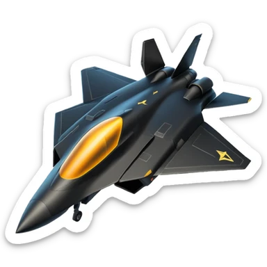 Illustrate a stealth fighter jet in matte black with angular body & glowing cockpit. sticker