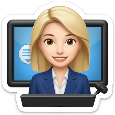 news anchor woman, with a screen with a prompter in front of her sticker