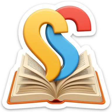 A minimalist emoji-style icon representing wordplay — symbolizing creativity with language. It features an open book or speech bubble merging with playful letters or word fragments, forming a clever visual pun. sticker