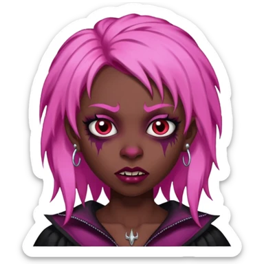 girl,darksinvampire, pink hair, very longhair , shaggy, dark, spooky,double eyebrow dermal piercing, creepy expression sticker