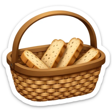 Create an emoji representing empty carbohydrate stores: depict a nearly empty bread basket with only a few crumbs left, overlaid by a fading low-battery symbol to signal depleted carb energy. sticker
