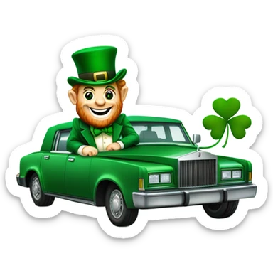 Leprechaun driving A Limo add a shamrock sticker