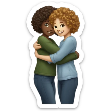 two friends girls with curly hair hugging sticker