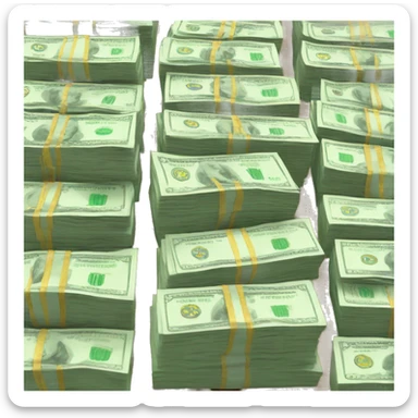 Money stacks next to scale sticker