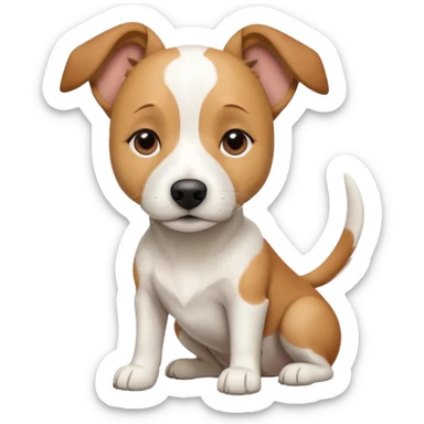 a full body facing front on of a buff white beagle cross jack russell terrier looking dog the size of a kelpie with light brown long ears resting on its face and a light brown patch above one eye and a large snout. the rest of the dog is completely white.  sticker