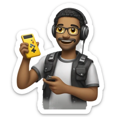 happy gamer play mobile phon sticker