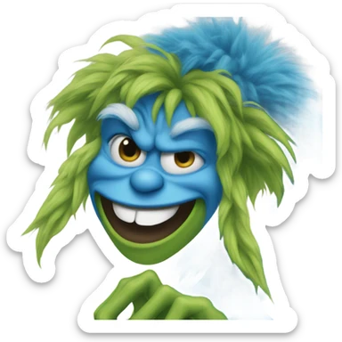 Blue grinch smiling at camera sticker