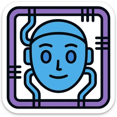 Transform this artificial intelligence emoji into a simple, modern, and easily recognizable AI logo using blue and purple tones, with no background. sticker