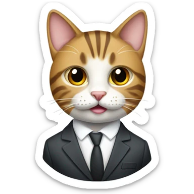 Tabby cat with white lower half in a suit sticker