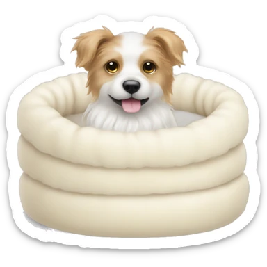 A fluffy cream pet bed but please don’t include a dog sticker
