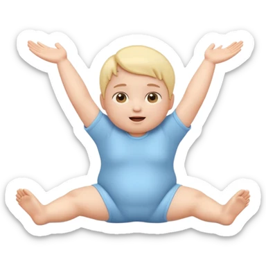 Cute 3D baby emoji with fine baby hair, stretching arms and legs wide, lying down surprised but neutral expression, relaxed posture, chubby infant proportions, pastel colors, clean background, emoji-style illustration sticker