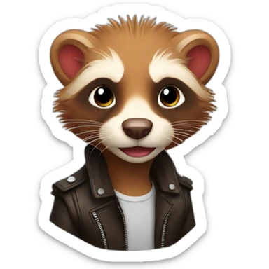 Red ferret with long fringe hairdo wearing leather jacket  sticker