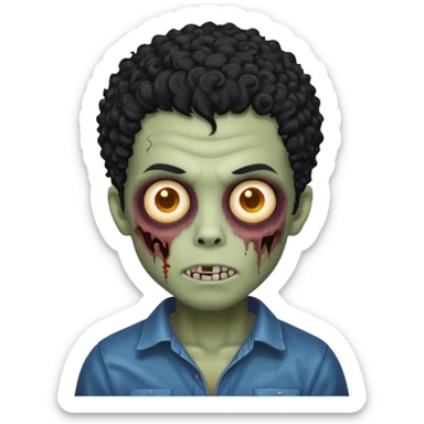 zombie boy with curly hair and mixed lightskin features, spooky and creepy face, classic emoji style sticker