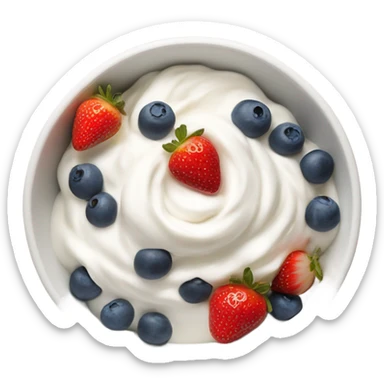 Bowl of skyr topped with Blue Berry, strawberry sticker