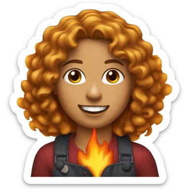 Girl with wavy curly light brown hair on fire eating cheez its sticker
