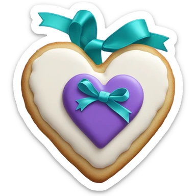 Heart cookie with teal purple ribbon sticker