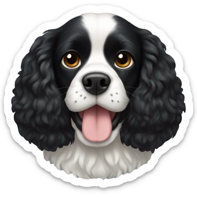 Small completely black king spaniel with black fur on his whole face and white fur on chest sticker