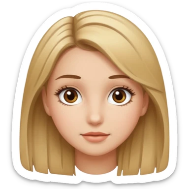 Gör en emoji som är en tjej och den ska ha långt hår hårfärgen ska vara brunt och  blonda hon ska ha fransar men dom ska se naturliga ut  sticker