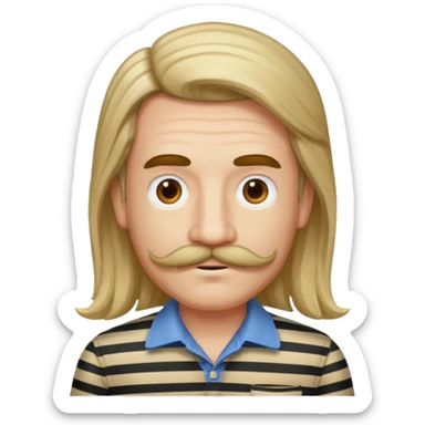 striped shirt with long hair and moustache sticker