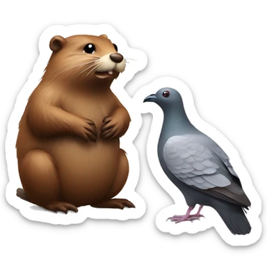 Beaver stood next to a pigeon  sticker