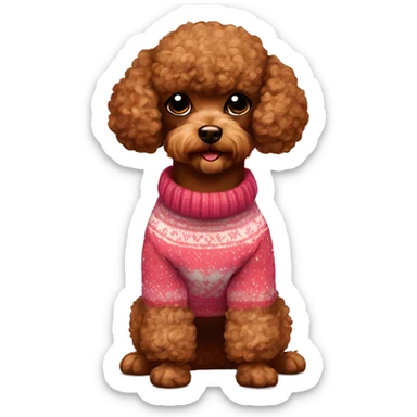 Brown girl toy poodle with with sweater  sticker