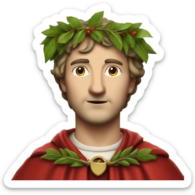 Petrarch in a red cloak and a laurel wreath on his head sticker