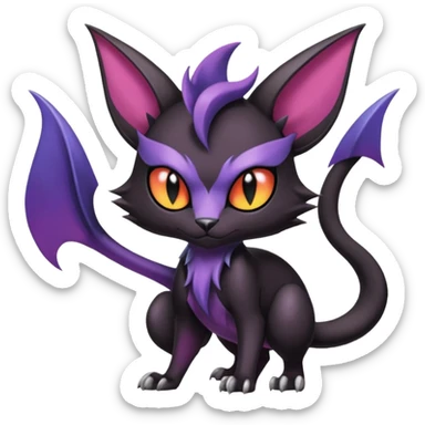 Black dark spooky badass cool shiny glossy smooth soft edgy Noivern-Noibat-Purloin-Torracat-Lykoi-Caracal-cat-Fakemon-fusion-hybrid-creature sticker