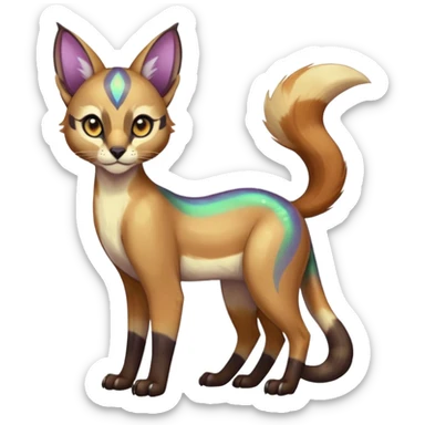 Colorful iridescent Asian painted anime-styled big-eyed shiny glorious divine marked exotic cool beautiful realistic Meloetta-caracal-civet-sergal-oncilla-animal-Fakémon-hybrid-fursona (full body) sticker